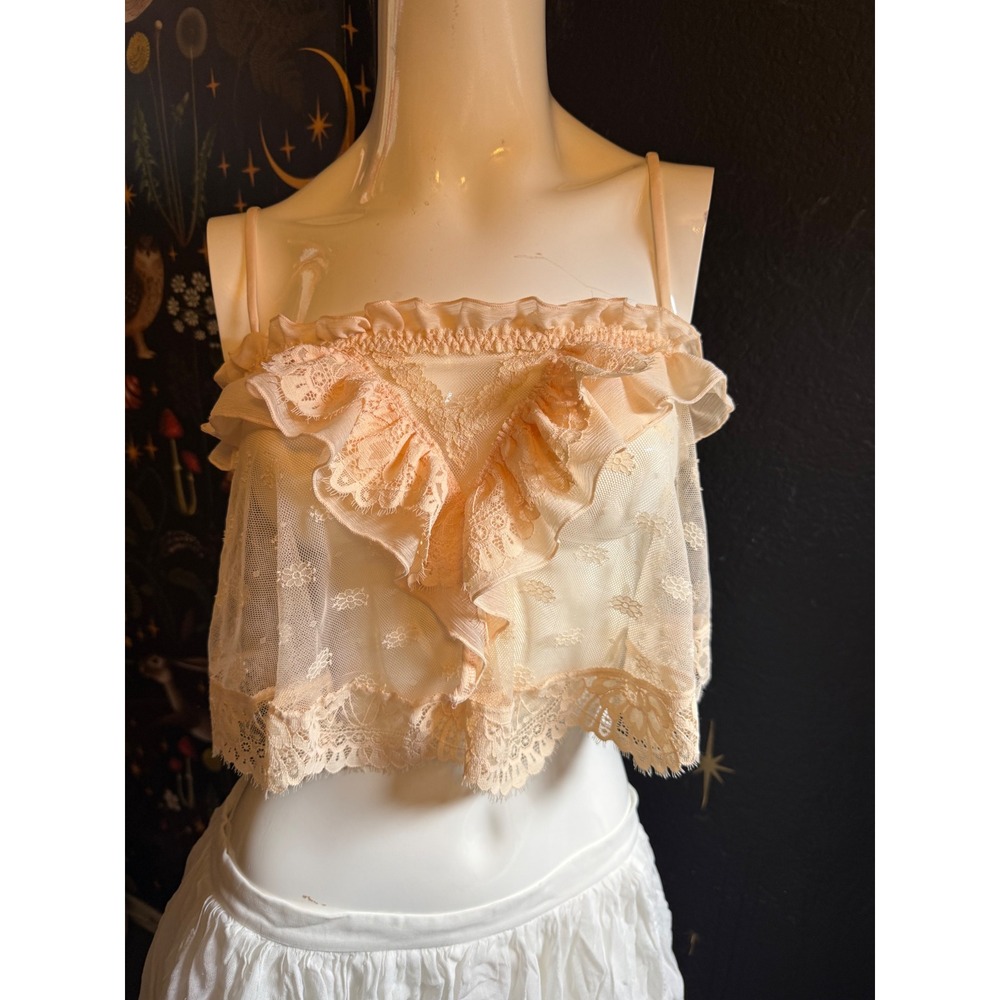 Auden Peach Sheer Lace Ruffle Camisole Cropped Lingerie Top Size L